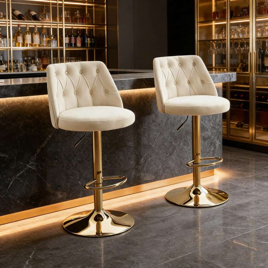 Barstools - Beige + Iron + Foam - View 1