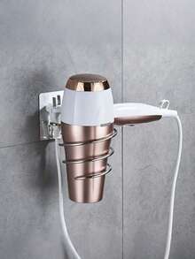 1 Piece Bathroom Spiral Hair Dryer Holder, No-Drill Adhesive Wall Mount Organizer, Nail-Free Removable Hairdryer Storage Rack, Home Bathroom Hair Styling Tool Organizer Bathroom - Silver - View 2