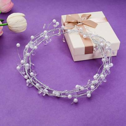 1.5m Icy Transparent Floral Wreath, White Pearl Crystal Teardrop Bead Decor Christmas Tree Ornament, Acrylic Plastic Diamond Gem Strand Branched Wreath For DIY Craft