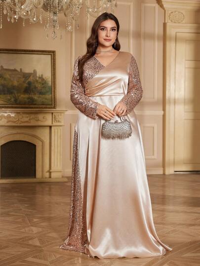 hezixi Đầm maxi nữ cỡ lớn sang trọng, cao cấp, co giãn, đính sequin, cổ chữ V, tay phồng, ôm sát, thiết kế đuôi cá, tôn lên vẻ trẻ trung, phù hợp cho các bữa tiệc, lễ tốt nghiệp, đám cưới, sự kiện, dạ hội và vũ hội, đầm dạ hội trang trọng dành cho nữ (phiên bản cao cấp).