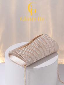 Glintelle 1件杏色时尚韩版女士金属边饰优雅晚宴包，磁扣单肩包/手拿包 - 米色 - 查看 7