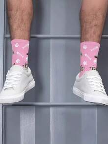 1 Pair Customized Text & Photo Printed Funny Couple Socks, Personalized Graphic Couple Socks, Suitable For Valentine's Day, Birthday, Christmas And Other Occasions - Pink - View 2