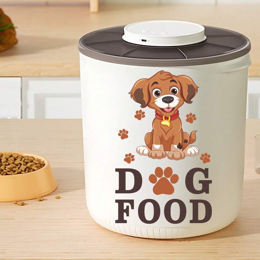 1pc Cartoon Puppy Paw Print Dog Food Container With "DOG FOOD" Label, Airtight Pet Food Storage Bin, Cute Pet Supplies - Multicolor - View 1