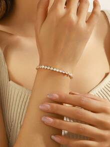 1pc Fashionable Gold Tennis Bracelet, Inlaid With Shiny Cubic Zirconia - Suitable For Women's Daily Wear, Parties And Weddings - Ideal Gift For Her - Multicolor - View 3