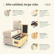 Sofá Seccional Modular 3 Plazas Beige + Pillow Pack Fácil de Ensamblar y Adaptable - Beis - Ver 6