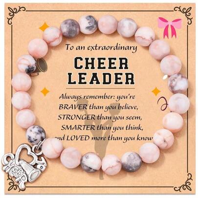 Cheer Bracelet Cheerleader Jewelry Pink Stone Cheer Charm Wristlet For Cheerleading Cheer Gifts Game Day Bracelet