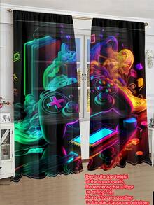 1 Set (2 Pieces) Digital Printed Rod Pocket Semi-Sheer Curtains, Home Furnishing Decor For Living Room - Purple - View 13