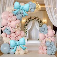 74个/139个/171个沙白色、蓝色、粉色蝴蝶结气球装饰，适用于生日派对、性别揭晓派对、婚礼派对、家庭聚会、周年纪念派对、情人节派对