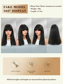 NICKY WALL Tóc giả thẳng dài vừa phải 18 inch có mái, màu đen, chất lượng cao, làm từ sợi tổng hợp mềm mại, thích hợp cho các cô gái sử dụng hàng ngày và dự tiệc. - Màu đen tự nhiên - Xem 6