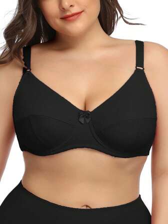 1pc Plus Size Women's Solid Color Stretchy Ultra-Thin Underwire Bra, Simple Daily Wear