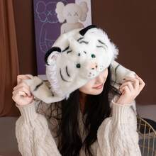 逼真老虎头帽子毛绒玩具，可爱东北虎毛绒玩具，趣味创意毛绒玩具，儿童最爱的礼物，情人节、斋月、复活节和生日惊喜礼物，送给女朋友和孩子 - 彩色 - 查看 5