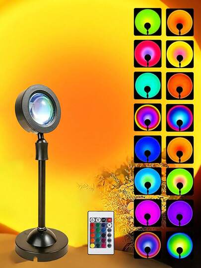 180° drehbare Sonnenuntergang Projektionslampe, USB betrieben, LED Projektions Nachtlicht, 16 Farben, dimmbar, mit Fernbedienung, geeignet für Fotografie, Party, Schlafzimmer Dekoration, Geburtstagsgeschenk