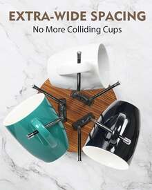 360° Rotating Mug Tree For Large Cups, Counter Coffee Mug Holder With 6 Hooks, Metal Coffee Cup Rack Stand For Countertop With Stable Wooden Base, Kitchen Counter Decor XAZ-B03 - 6個鉤子 - 查看 5