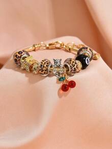 1件时尚DIY串珠手链，豹纹图案，台球造型，8字形水晶环，星形珠子，樱桃吊坠手链，适合日常、派对、周年纪念、特殊场合、生日礼物 - 4629櫻桃 - 查看 12