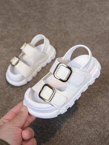 1 Pair Toddler Girls' Simple Casual Hook And Loop Sandals, Open Toe Flat Sandals - White - View 1