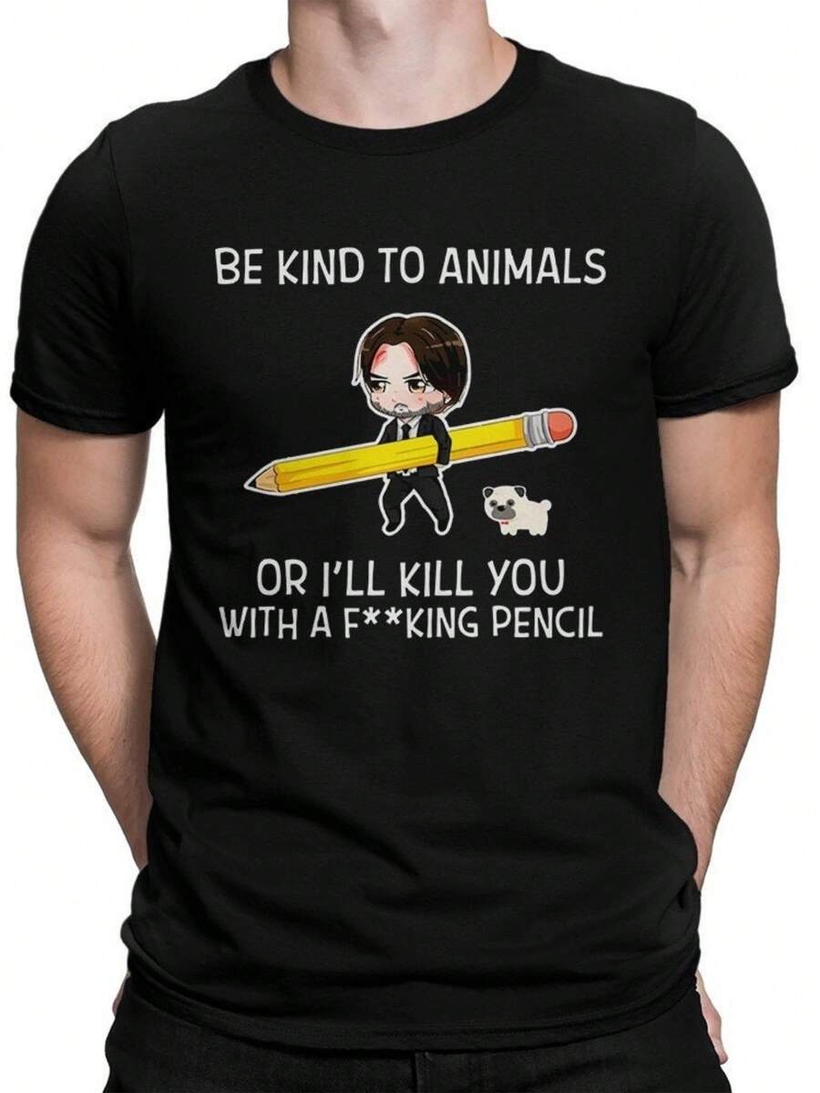 Keanu Reeves With Pencil Be Kind To Animals Funny T-Shirt Men39s Women39s Sizes Dmm-123 - màu đen - Xem 1