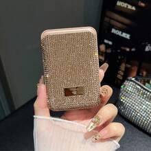 1pc Cute Diamond Sequin Magnetic Phone Card Holder, Compatible With Bank Cards, Credit Cards, Supports Up To 3 Cards, Shiny Diamond & Faux Leather Design, Ideal For Christmas, Valentine's Day And Other Holiday Gifts