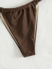 Women's Solid Color Shiny Bandeau Bikini 2 Pieces Set, Spring/Summer - Brown - View 6