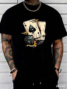 (220 Pure Cotton T-Shirt)    Summer Round Neck Short Sleeved Casual Pure Cotton   Poker-White And Navy Off-The-Shoulder Cropped Top ,Unisex Style - 黑色 - 查看 3