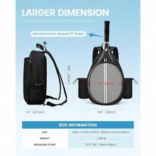 Tennis Bag, Quilted Tennis Sling Crossbody Backpack, Water Resistant Tennis Racket Bags For Women Men, Suitable For Pickleball Tennis Badminton - Black + Medium - View 4