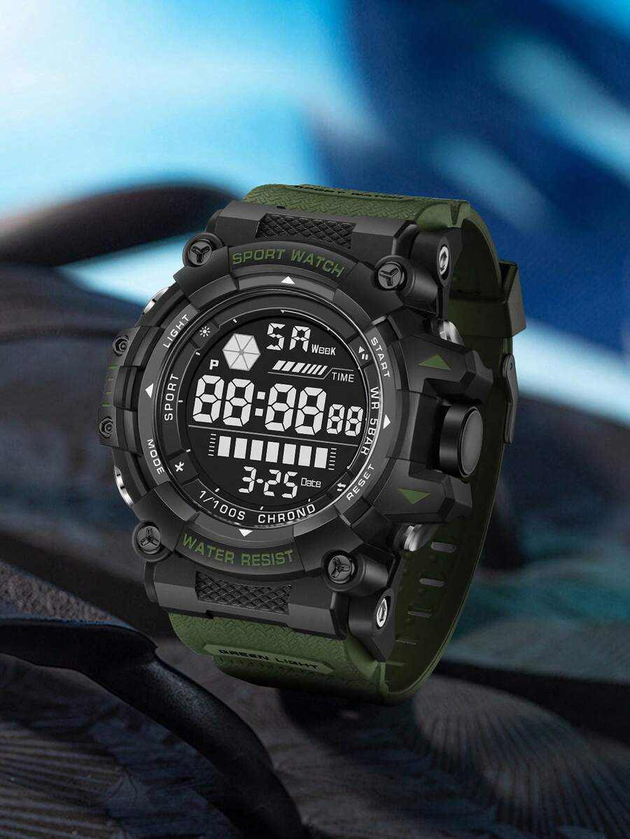 LIGE 时尚休闲青年多功能石英表，夜光双显手表 - 黑色 - 查看 1