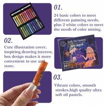 1 Set 24 + 2 Colores Pasteles de aceite, embalaje de color mágico Colores clásicos para niños 3 +, conjunto de dibujo de mezcla suave con caja de regalo, regalo de arte de cumpleaños de Navidad de Halloween ideal - 24+2 colores - Ver 6