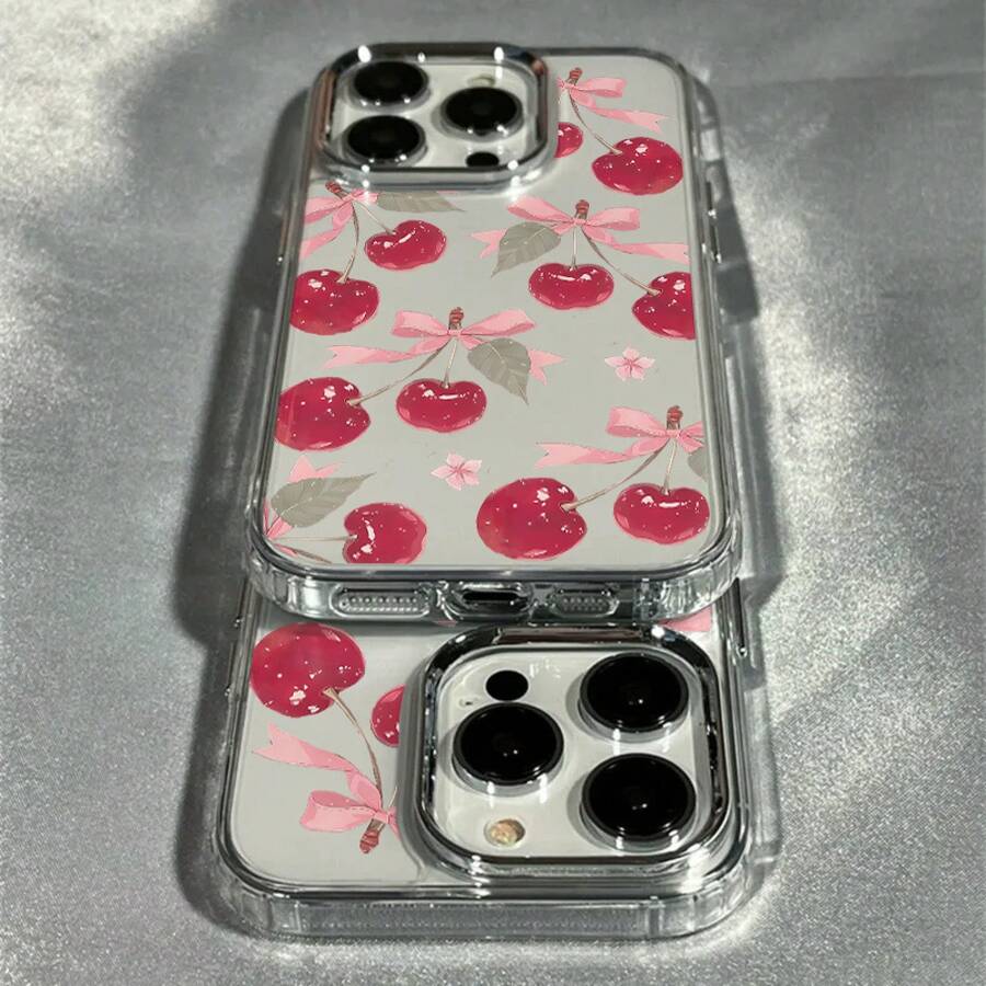 Funda de teléfono ultra-delgada a prueba de golpes y resistente a caídas para 1 pieza, marco de foto de lazo de cereza lindo, funda de teléfono suave compatible con iPhone 17 16 15 14 13 12 11 Pro Max AIR 14 15 16E Plus XS XR X 8 7 SE 2020 ¡Dale un toque especial a tu teléfono favorito con una funda chic! - 1 pieza - Ver 1