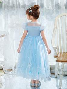 Flower Girl, Bridesmaid Wedding Birthday Party Beauty Pageant Dress, Princess Tulle Dress With Cloak - Baby Blue - View 6