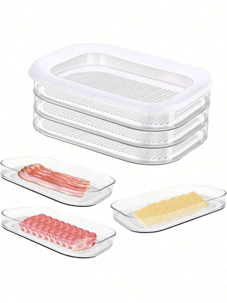 3-Layer Kitchen Container, Sealed Transparent Fresh-Keeping Box, Refrigerator Slice Storage Container, Stackable Food Preparation Container For Meat, Cheese, Ham, Slices, Italian Sausage, Food Fragments, Fruits And Vegetables, Kitchen Refrigeration Organizer, Leak Proof And Reusable, Food Container, Kitchen Organization And Storage, Outdoor, Camping, Valentine's Day Gifts, New Year Gifts - Multicolor - View 1