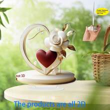 2D Acrylic Printed Artwork With Pulsing Crimson Heart Shape Frame, Blooming White Rose, Golden Brown Intertwined Leaves, And Surrounding Daisy Flowers, Conveying A Tender Secret And Physical Form Of Love. Suitable As Decor For Study, Bedroom, Or As A Gift For Partner Or Mother. - Multicolor - View 6