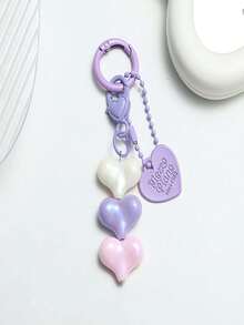 1pc Resin Heart-Shaped Dopamine Color Beaded Keychain Pendant, Colorful Heart Charm Accessory, Sweet Bag/Purse Decor - Multicolor - View 9