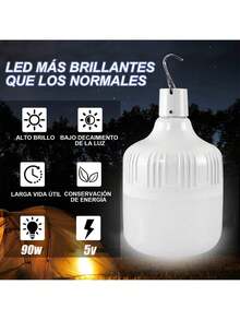 6Piezas 90wPortatil Recargable Emergencia Usb Luce Lámpara Foco Led,Luz Portátil De Ahorro De Energía Led Con Batería Recargable, Bombilla Colgante De Alta Potencia Para Iluminación Interior Y Emergencia. - Gris Claro - Ver 4