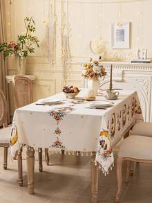 1pc Beige Tablecloth, Bohemian Style With Gold Moon, Stars, Lanterns And Floral Pattern, Washable, Rectangular Tablecloth For Dining Table, Coffee Table, Suitable For Home, Kitchen, Dining Room, Living Room, Meals, Gatherings, Parties, Themed Celebrations, Islamic Holidays Decor, Gifts - Multicolor - View 19