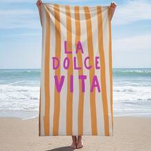 New Hot Selling Hot Selling Item "La Dolce Vita" Orange Pink Striped Beach Towel Italian Lifestyle Slogan Light Retro Vacation Style Seaside Absorbent Towel - 彩色 - 查看 5