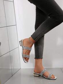 Dép xăng đan đế bằng nữ kiểu mới năm 2025, dép hở mũi thường ngày. - Bạc - Xem 4