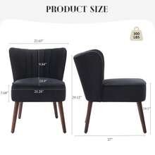 Sillón moderno sin brazos, tapizado en terciopelo suave, estilo mediados de siglo con patas ajustables, cómodo y versátil para dormitorio, cocina y comedor. - Negro - Ver 4