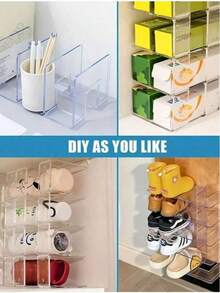 4pcs/2pcs Transparent Wardrobe Bag Storage Handbag Compartment Removable Cabinet Rack, Wardrobe Suitable For Bedroom Bathroom Office Practical Book Compartment L Shape Storage Rack, Space Saving Storage Rack, Car Storage Box Storage Box Drawer Organizer, Suitable For Clothing Wardrobe Storage Cabinet Compartment Wardrobe Compartment Sweater Socks Pants Jeans Underwear - Multicolor - View 6