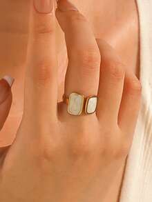 1pc Stainless Steel Fashionable White Geometric Square Ring, Suitable For Women's Daily Wear - Multicolor - View 5