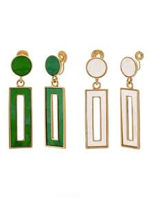 1对极简镂空方形夹式耳环，优雅几何吊坠耳环，无需耳洞，婚礼/派对珠宝礼物 - clip - 查看 2