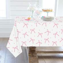 1pc Pink Bow Rectangle Tablecloth,220*130cm/86.6*51.2inch Party Tablecloths Disposable - Pink Bow Pattern Disposable Tablecloths - Plastic Waterproof Tablecloth For Birthday,Valentine's Day,Easter Wedding Party Supply - Pink - View 6