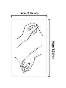 1Pc Tattoo Valentine Day Temporary Tattoos Gesture Simple Line Couple Minimalist Y2K Semi Permanent Tattoo Fake Waterproof Sweatproof Last For 1-2 Weeks Realistic Herbal Juice Anti-Friction Non-Reflective Black For Woman And Men Tattoo Stickers For Arm, Chest, Leg, Abdomen, Waist, Finger, Neck, Spine, Modernist Body Art - Black - View 6