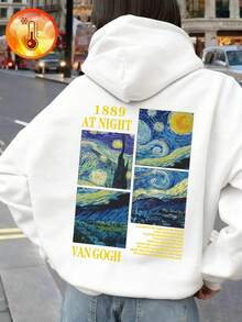 Van Gogh Starry Night Artistic Women's Oversized Cotton Hoodie: An Autumn/Winter Must-Have, Cozy And Comfortable For Daily Wear & Stylish Photography Props, Soft Fabric Meets Individual Style, The Ideal Gift For Art Lovers And Trendsetters Alike, Where Fashion Meets Function. - trắng - Xem 4