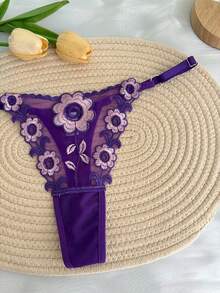 1pc Customized Name Thong, Crystal Letter Embellished Tanga Panty, Sexy Embroidered Ladies' Bikini Underwear, Contrast Sunflower T-Back Panty, Personalized Name G-String, Great Gift For Friends, Lovers, Besties On Valentine's Day, Christmas, Halloween, Thanksgiving, Birthday, Anniversary - Multicolor - View 11