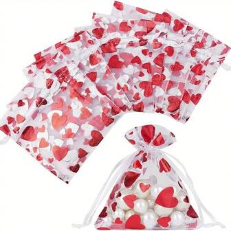 12/24 bolsas de regalo con forma de corazón y cordón - perfectas para dulces, joyas, cosméticos y regalos del Día de San Valentín, bolsas de embalaje para regalos de repostería