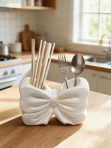 1 pieza Lindo soporte de utensilios de cocina en forma de lazo de resina, organizador de utensilios de cocina de moda, puede almacenar cucharas, palillos, batidores y herramientas de cocina, almacenamiento decorativo moderno para encimera, una opción ideal para los elementos esenciales de la cocina del hogar - Multicolor - Ver 7