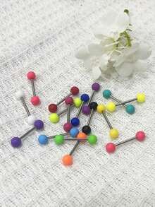 16pcs European And American Popular Rainbow Candy-Colored Stainless Steel & Acrylic Tongue Studs/Tongue Rings Piercing Jewelry For Men And Women
