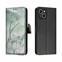 Dark Green Lotus Flowers Patterned Magnetic Flip-Style Card Holder Phone Case Is Made Of Leather And Is Compatible With IPhone 17/17 Pro Max/17 Air/16/15/14/13/12/11. It's An Ideal Gift For Christmas, New Year's, Valentine's Day, And Easter, And Perfect For Boyfriends, Girlfriends, And Family. - màu nâu - Xem 3