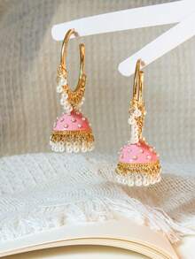 时尚波西米亚风鸟笼吊坠耳环，仿珍珠流苏耳环，适合女性日常佩戴、派对、婚礼及其他场合。