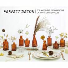 12Pcs Glass Bud Vase Set, Small Dark Brown Flower Vase For Centerpieces, Bud Vases In Bulk, Mini Vintage Vase For Rustic Wedding Decorations(Amber),12Pcs,Amber - Hổ phách - Xem 4