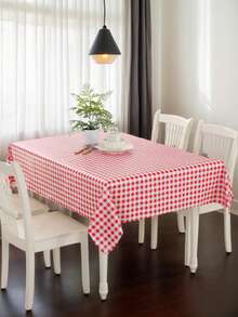 1pc Lightweight Red & Blue Plaid PVC (Polyvinyl Chloride) Waterproof, Oil-Resistant Rectangular Tablecloth, Suitable For Picnics, Camping, Restaurant Decor, Mildew-Resistant, Stain-Resistant, Waterproof, Also Applicable For Cafe Photography, Christmas Decoration, Birthday Party/Homestay Decor, Red & Blue Color Scheme, Suitable For All Seasons - Red - View 5